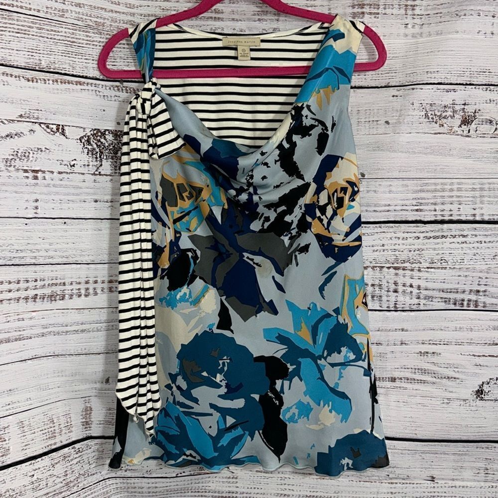 Jonathan Martin Top Womens‎ size Small floral Striped shoulder tie Jersey Blouse